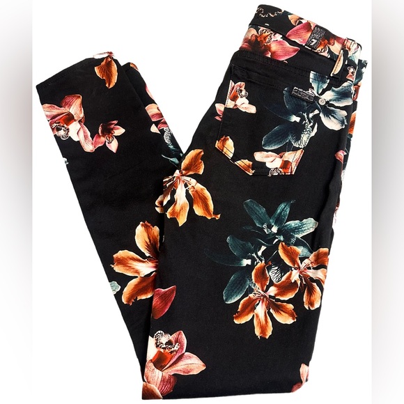 7 For All Mankind Floral Print Ankle Skinny Jeans 7 FAM Black (size 24) - Picture 4 of 7